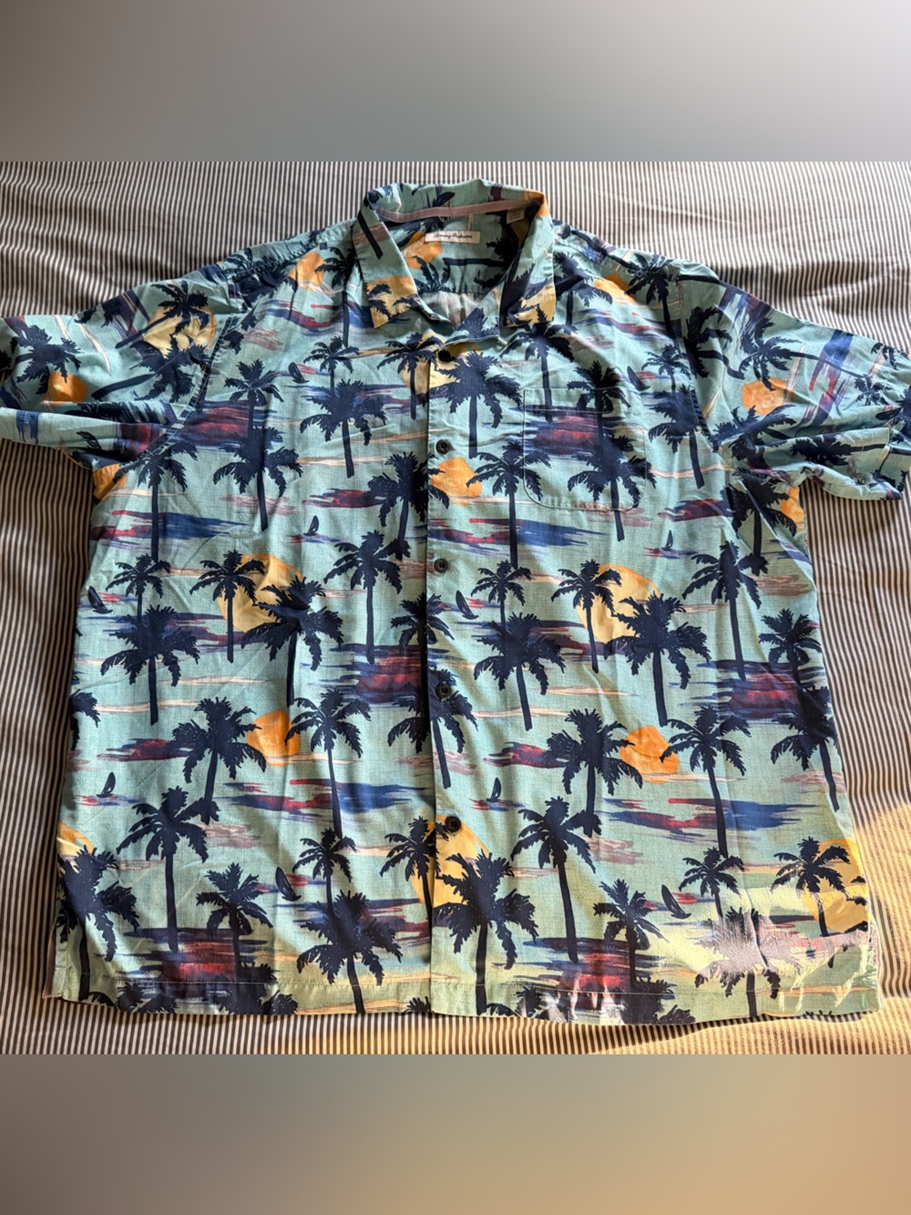 Tommy Bahama Palm Print Camp Shirt in Aqua, Navy, Yellow